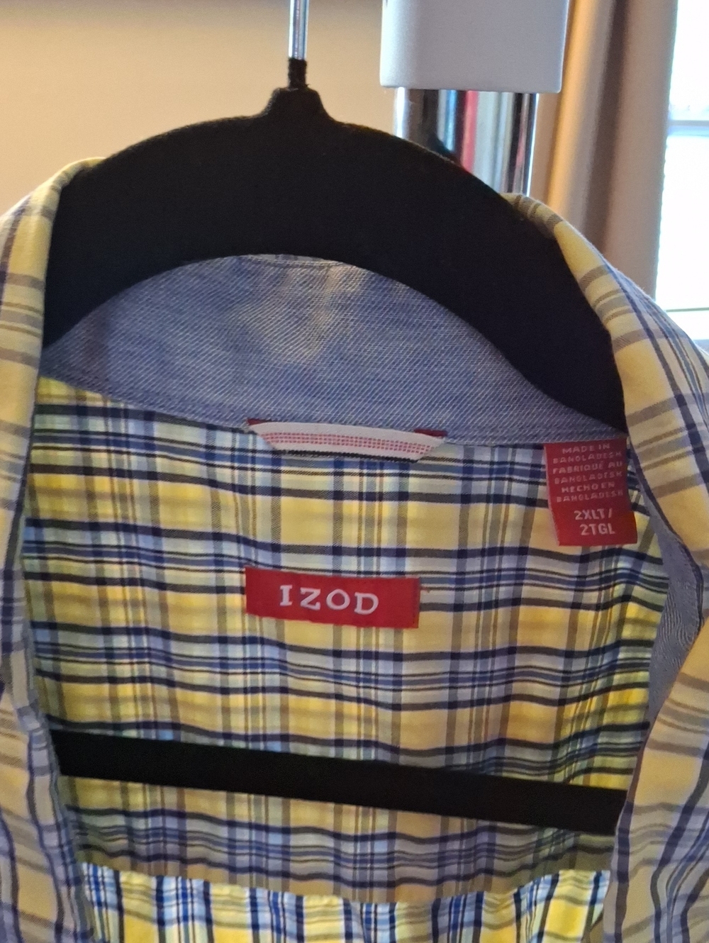 Izod Men’s Yellow and Blue Plaid Button-Down Shirt